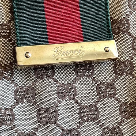 Gucci GG monogram Canvas leather Web beige/cream hobo Tote Bag classic - Picture 2 of 16